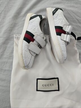 GUCCI ACE kids Children White Sneakers Signature Leather Size 27/ 10